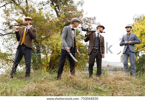 Four Gangsters Stand Among Trees Three Stock Photo 750068830 Shutterstock
