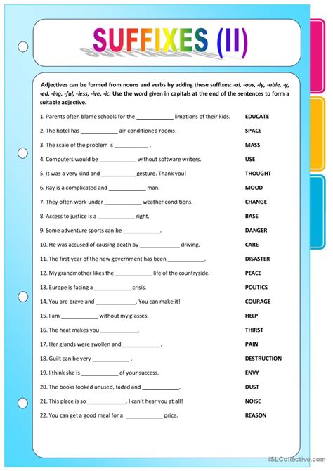 Suffixes 2 Adjectives Formed Fro English ESL Worksheets Pdf Doc