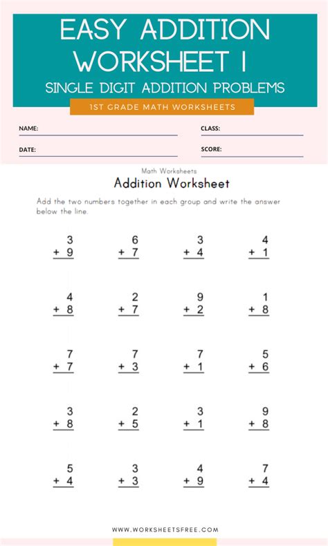 Single Digit Addition Worksheets For Grade 1 Worksheetsday