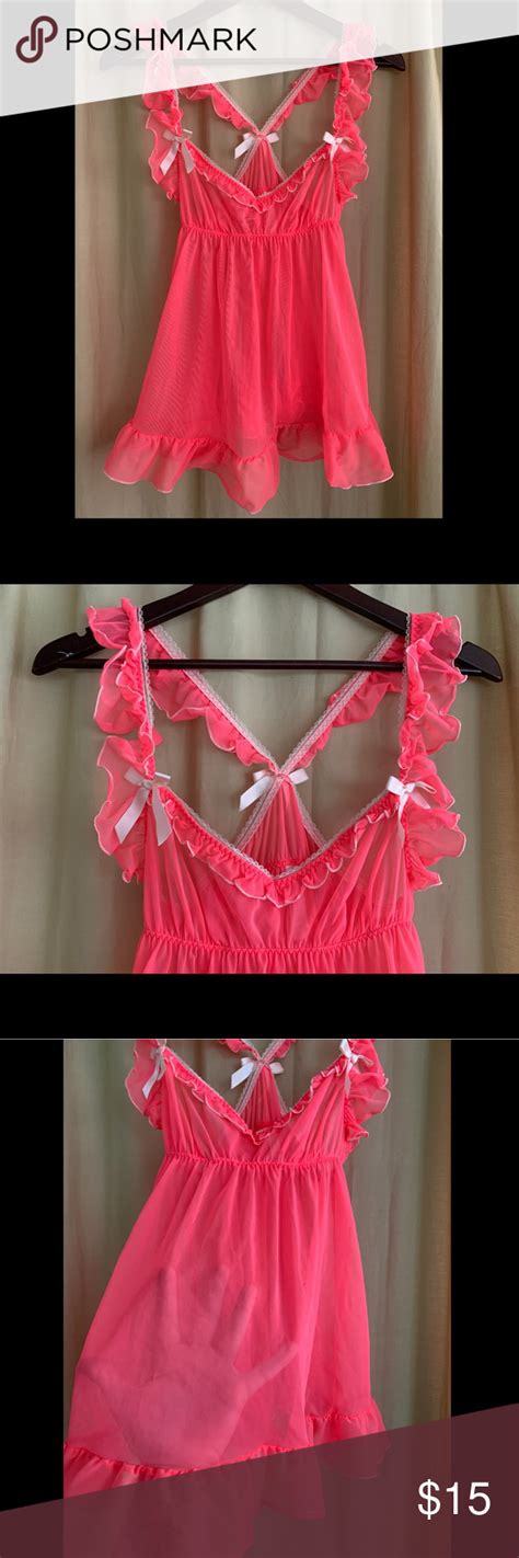 Victorias Secret Pink Lacy Sheer Gown With Bows Bright Pink Victorias Secret Sheer Slip