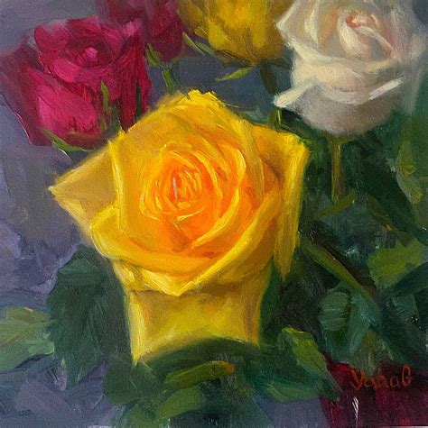Bright Yellow Rose Oil Painting Rose Art Roses Original Oil Etsy