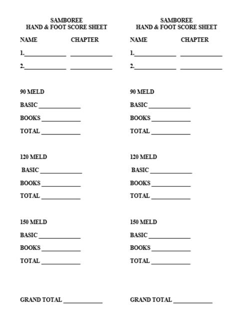6 Free Sample Hand And Foot Score Sheet Samples Printable Samples