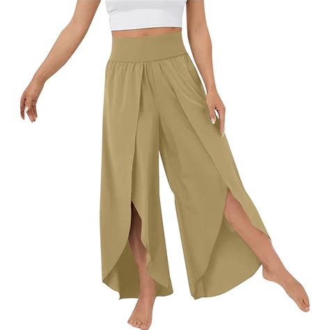 Women Flowy Split Wide Leg Pants High Waisted Yoga Pants Baggy Hippie Pilates Pants Boho Beach