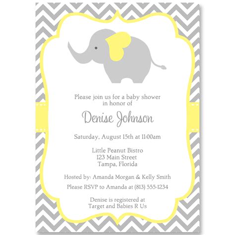 Chevron Elephant Yellow Baby Shower Invitation Chá De Bebê Elefante