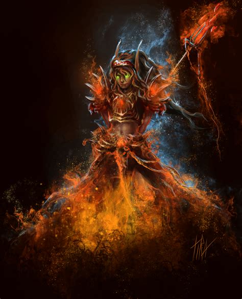 Warlock By Tira Owl World Of Warcraft Female Blood Elf Drow Fire Magic