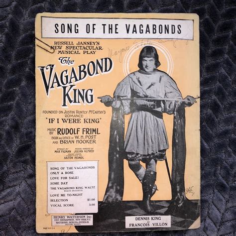Song Of The Vagabonds Vagabond King Dennis King 1925 Musical Play