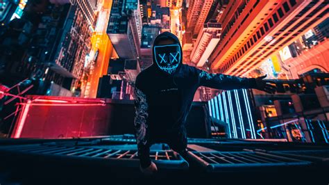 1920x1080 Neon Mask Guy Climbing Building 4k Laptop Full Hd 1080p Hd 4k Wallpapers Images