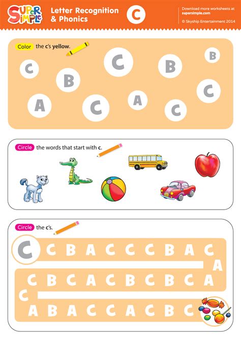 Letter Recognition And Phonics Worksheet C Uppercase Super Simple