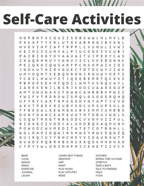 Self Care Activities Word Search Self Care Activities Social