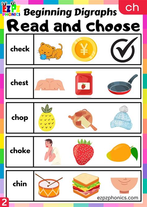 Group2 Ch Words Read And Choose Consonant Digraphs Phonics Beginning