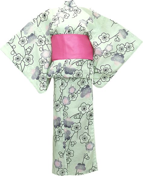 Amazon Com MyKimono Women S Traditional Japanese Kimono Robe Yukata With Obi Belt Light
