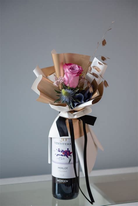 Flower Bouquet With Wine Creative T Baskets Bottle T Wrapping