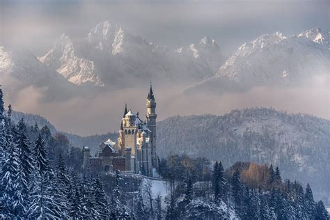 Download Neuschwanstein Castle Winter Mountains Bavaria Germany Desktop