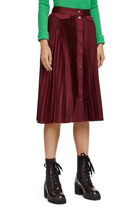 Scotch And Soda Satin Pleat Midi Skirt In Red Lyst