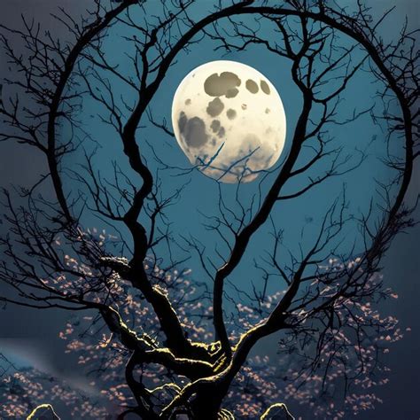 Premium Ai Image Photo Full Moon Is Seen Through The Branches Of A