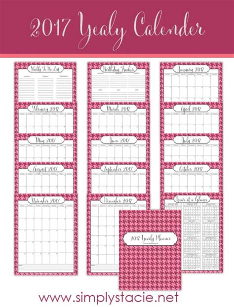 2017 Yearly Calendar Free Printable Simply Stacie