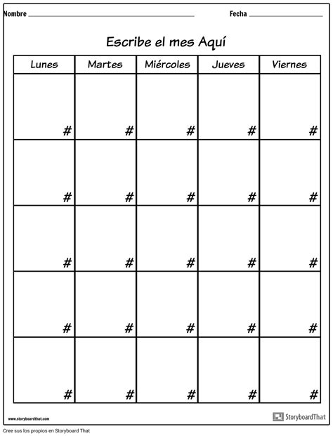 Calendario En Blanco Para Imprimir Días De La Semana