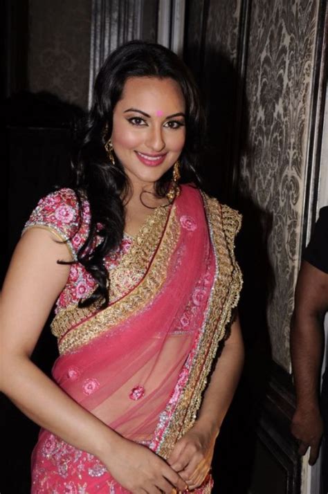 Sonakshi Sinha In Pink Saree With Long Hair Stills