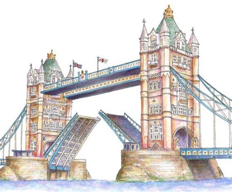 Illustrated Tower Bridge Di Londra Art Print Etsy Italia London Art