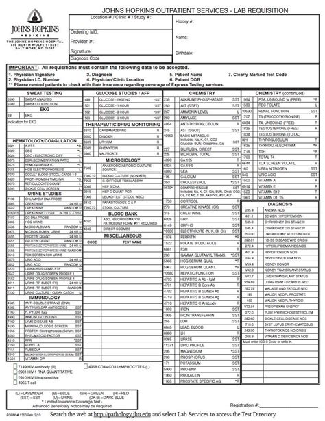Printable Lab Requisition Form Template