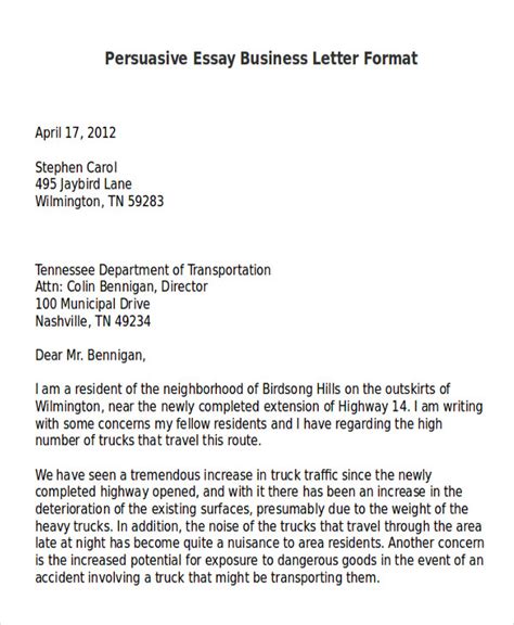 sample persuasive business letter  examples  word