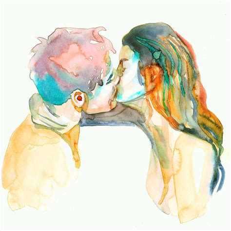 Original Watercolor Art 8 X10 Watercolor Couple Kissing Behind The Hat Couple Kissing