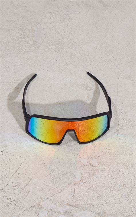 Black Mirrored Goggle Visor Sunglasses Prettylittlething Aus