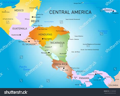 Vector Color Central America Map Stock Vector 212183569 Shutterstock