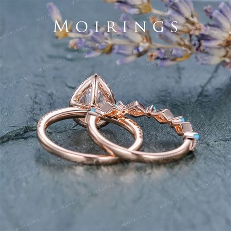 X Mm Moissanite Engagement Ring Set Art Deco Pear Shaped Etsy