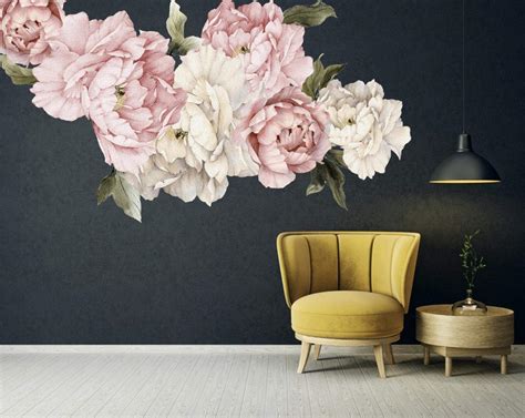 Murwall Floral Peonies Wall Decal Peony Bouquet Flowers Removable Peel
