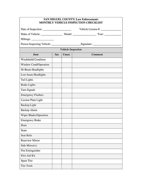 Vehicle Inspection Checklist Pdf Fill Online Printable Fillable Blank PdfFiller