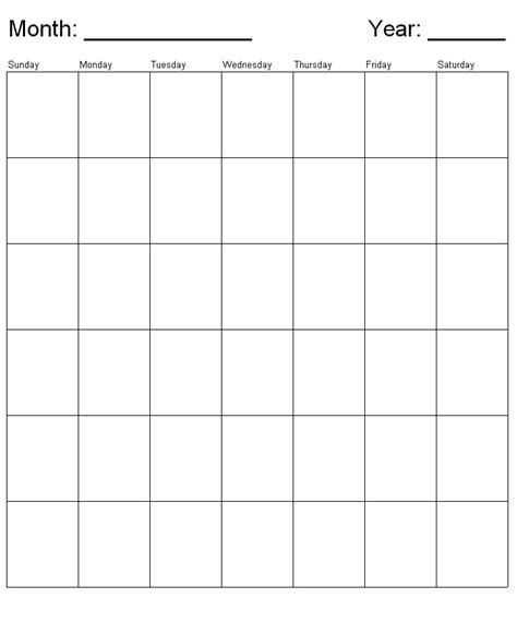 Monthly Calendar Generic Sunday Starts Week Template For Penultimate