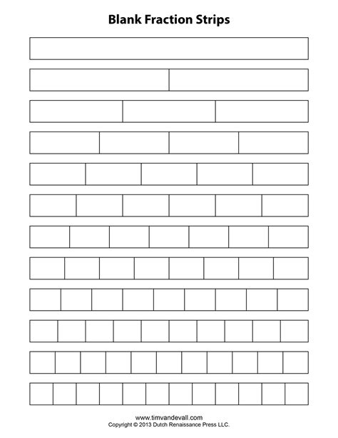 Free Printable Fraction Strips Blank Fraction Bars Math Printables