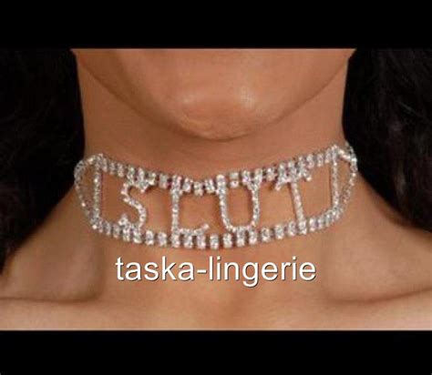 Rhinestone Chokercollar Slut Exotic Dancer Jewelryaccessories