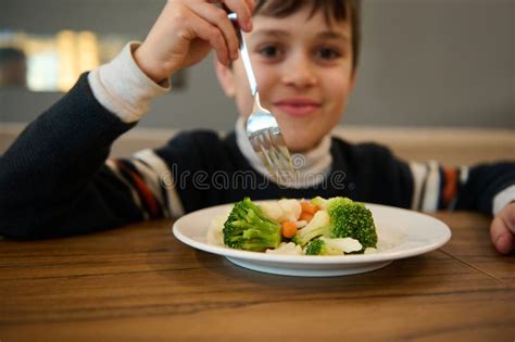 Image Focused On A Plate Of Steamed Vegetables Adorable Smiling
