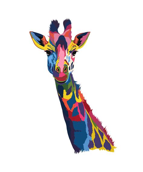 Giraffe Head Portrait From Multicolored Paints Splash Of Watercolor