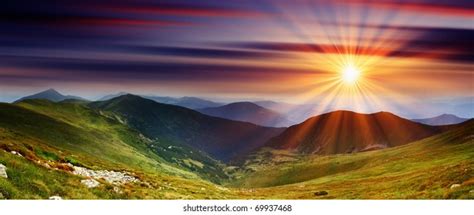 Majestic Sunset Mountains Landscape Hdr Image Stock Photo 69937468
