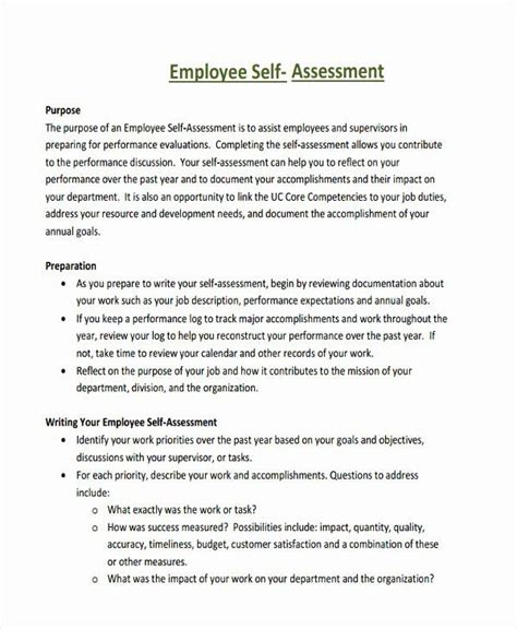 Employee Self Assessment Sample Word
