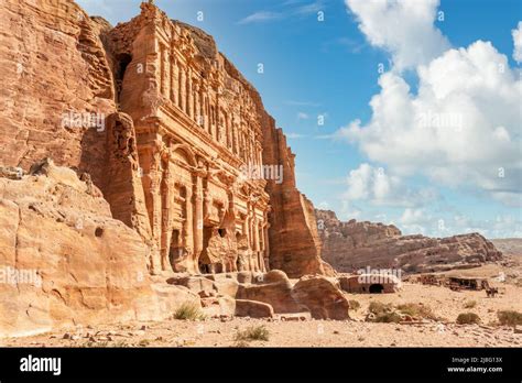 Ancient Nabataean Palace Tomb Carved In Sandstone Rock Petra Jordan