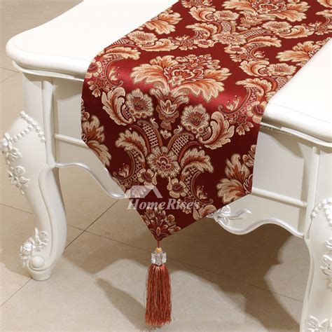 Table runners for round tables. Burgundy Table Runner Jacquard Polyester Coffee/Gold/Brown ...