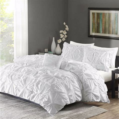 Ruched Bedding Set King Size Bed White Duvet Cover And Shams