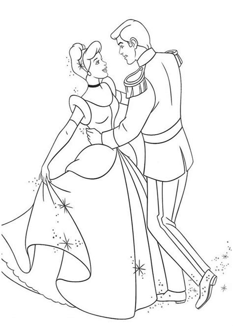 Cinderella And Prince Charming Dance In Cinderella Coloring Page