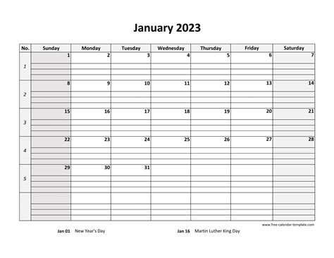Free Printable Calendar With Lines 2023