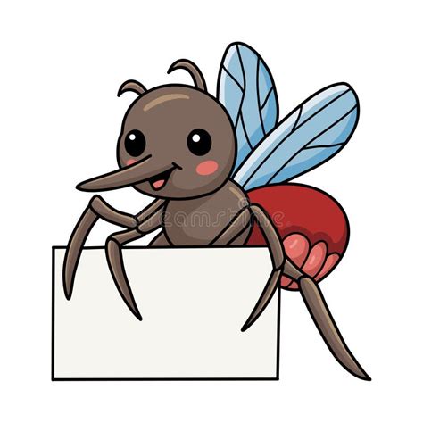 Cute Little Mosquito Cartoon With Blank Sign Stock Vector