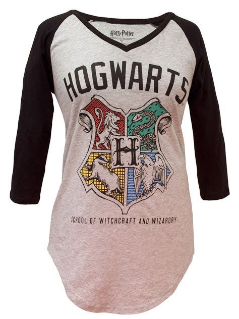 Harry Potter Hogwarts Crest Womens V Neck Raglan T Shirt Small