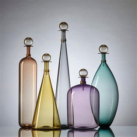 Group Of 5 Modernist Hand Blown Glass Bottle Vases In Smoky Colors By Vetro Vero For Sale At