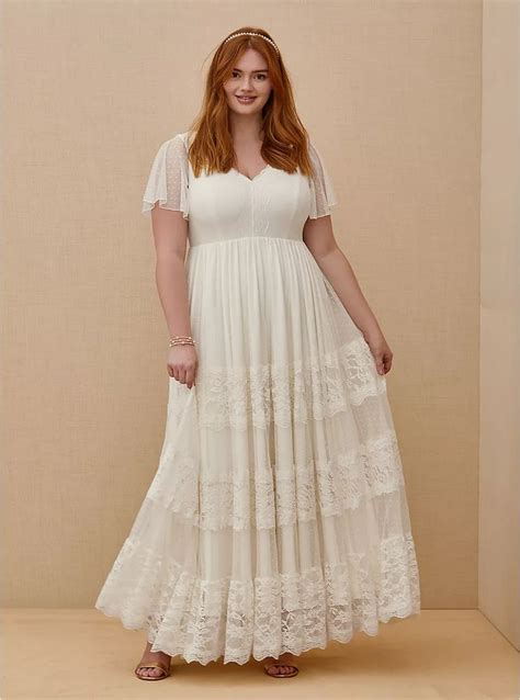 Ivory Lace A Line Boho Wedding Dress Plus Size Wedding Gowns Boho Wedding Dress Wedding