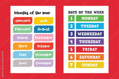 Days Of The Week Educational Wall Art Poster Months Of The Year