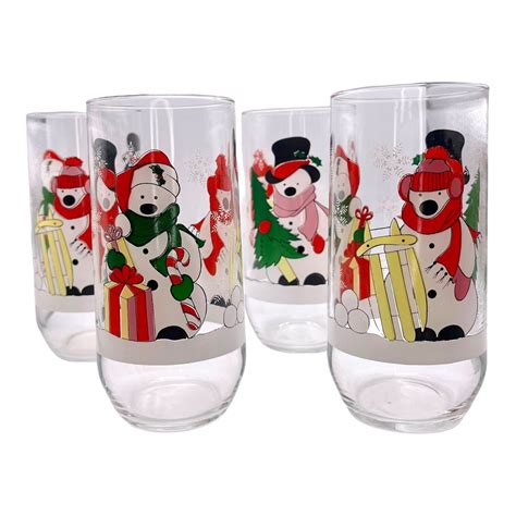 Vtg 1992 Luminarc Christmas Snowman Drinking Glasses Tumblers Holiday 4pc Ebay