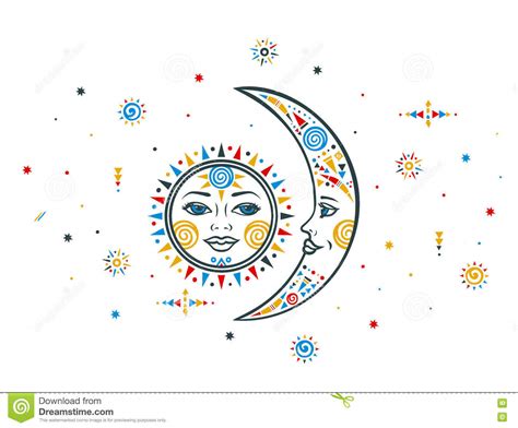 Bohemian Moon And Sun Hand Drawn Zentangle Moon And Sun For Adu
